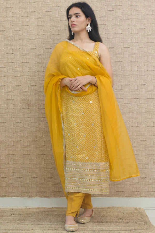 Devanshi Mustard Yellow Embroidered Kurta Set