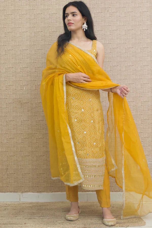 Devanshi Mustard Yellow Embroidered Kurta Set