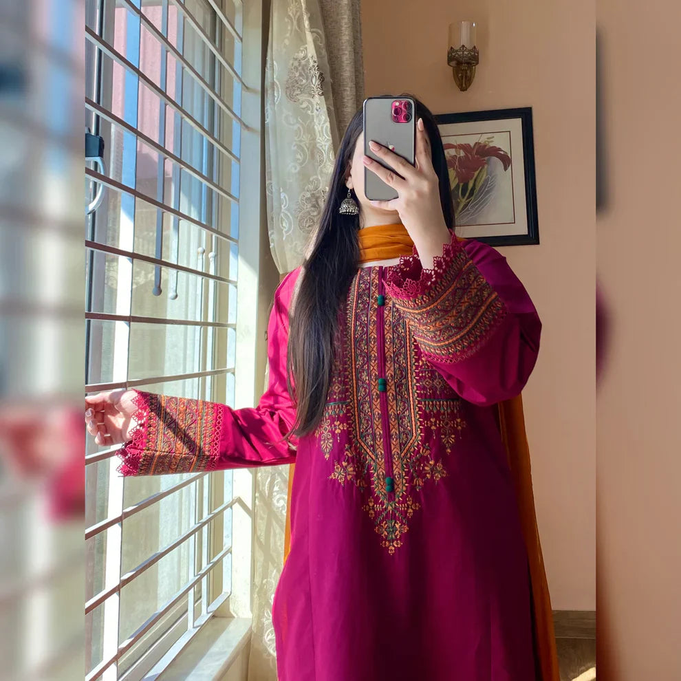 Rimjhim Crimson Embroidered 3PC Set