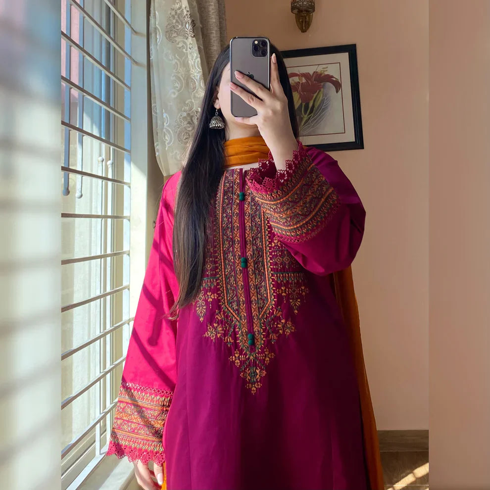 Rimjhim Crimson Embroidered 3PC Set