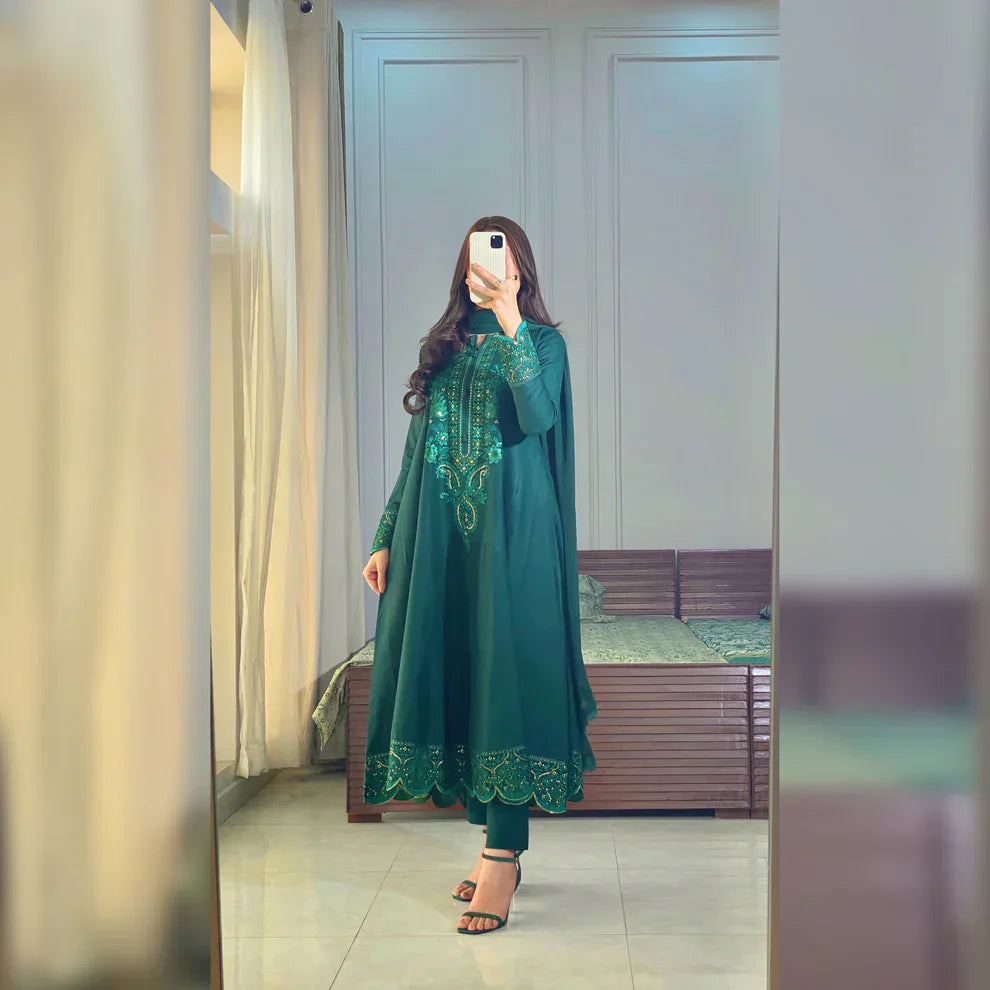 Iravati Morni Green Embroidered Frock Set