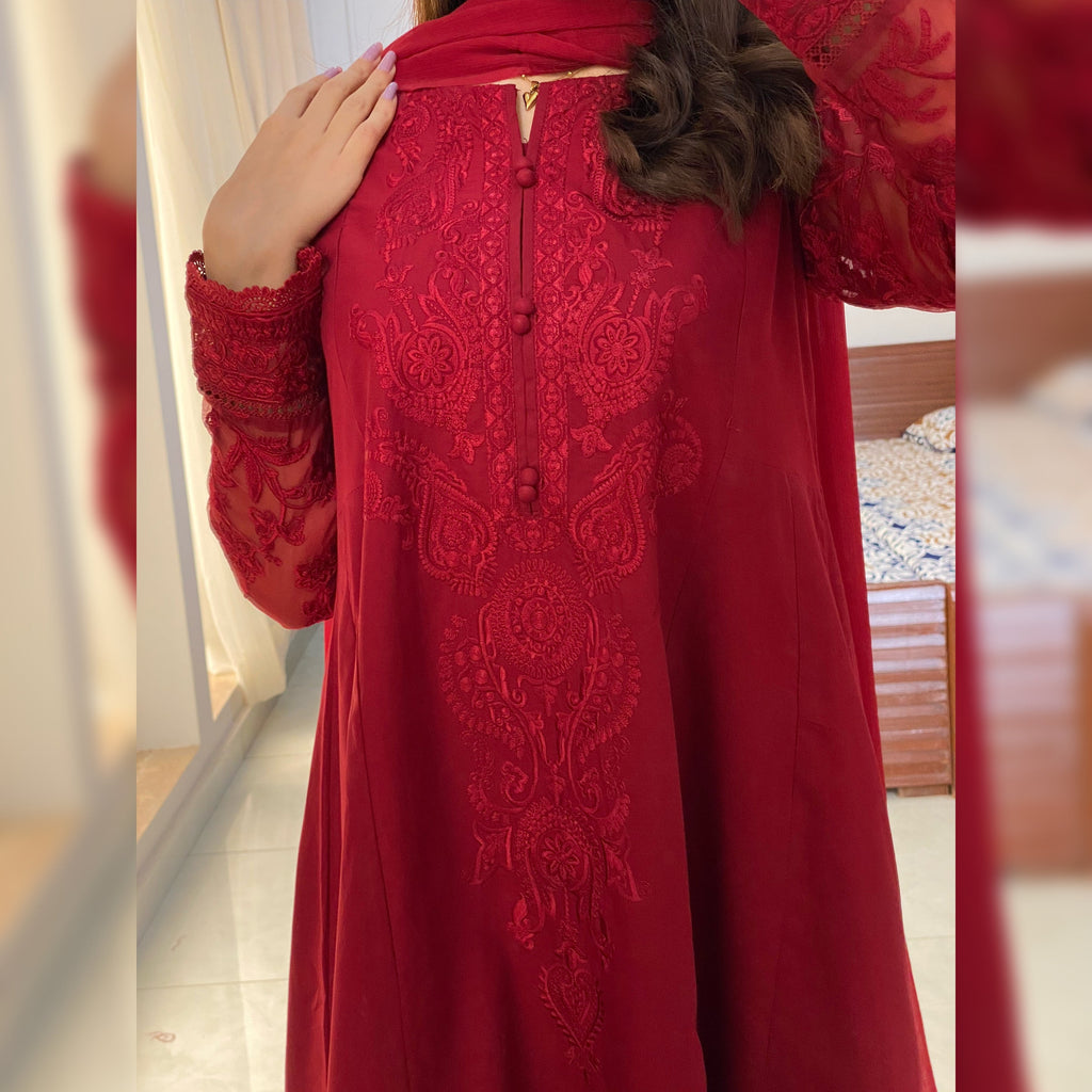 Ruby Red Embroidered Frock