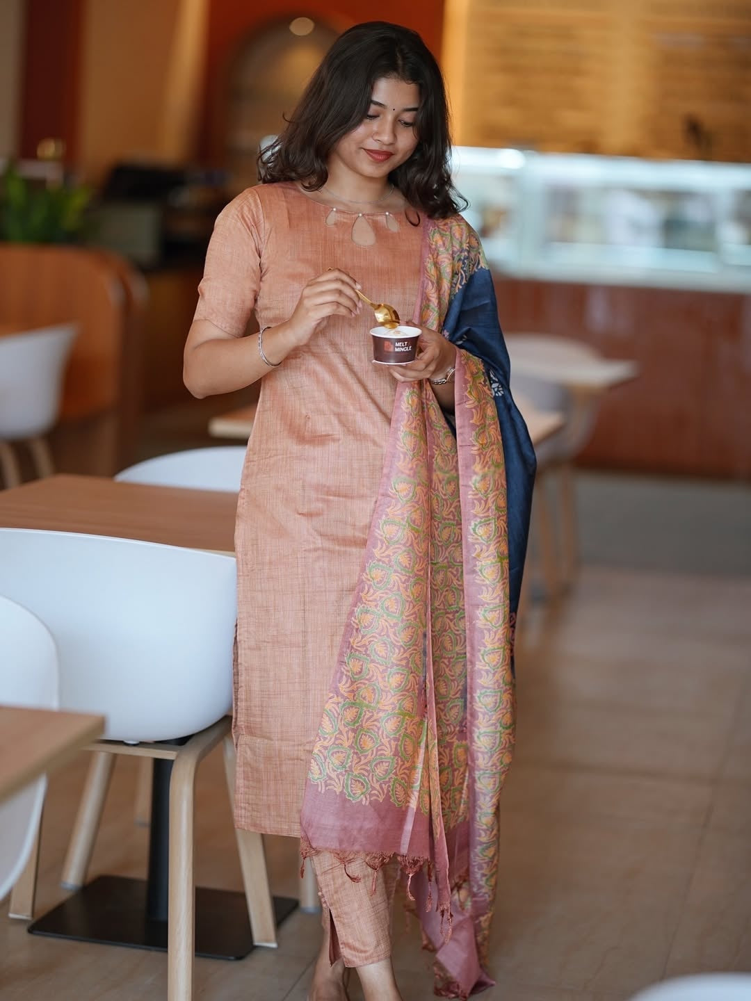 Mrinal Pearl Detailed Silk Kurti Set