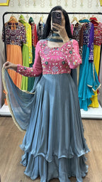 Urvashi Pink Grey Printed Suit Set