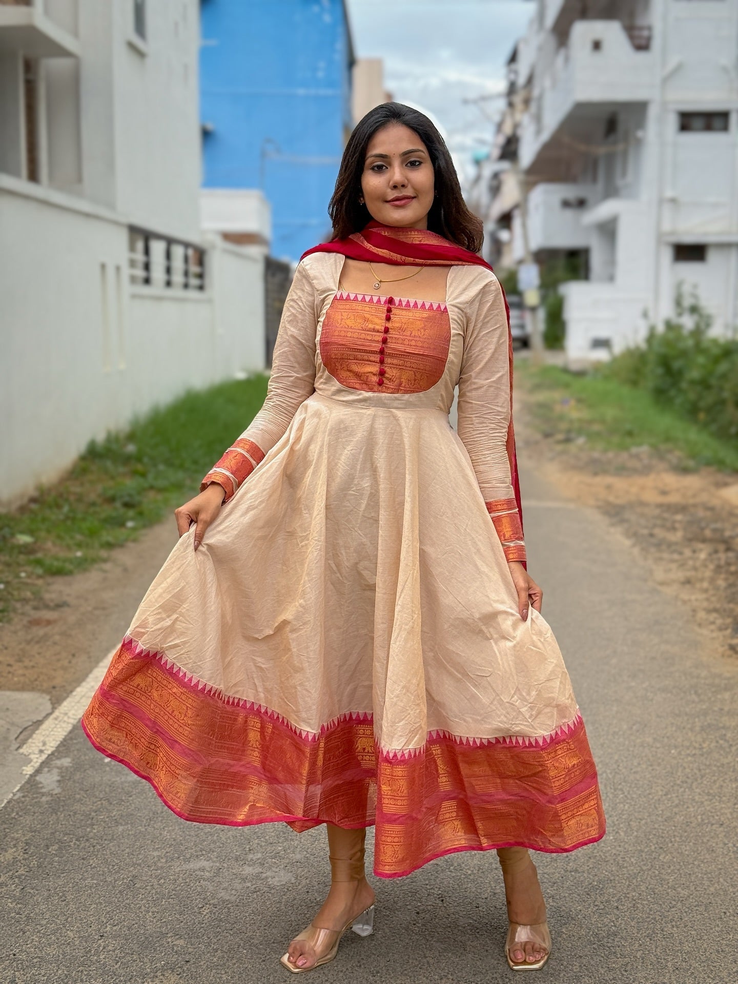 Falini Kanchi Cotton Anarkali Dupatta Set