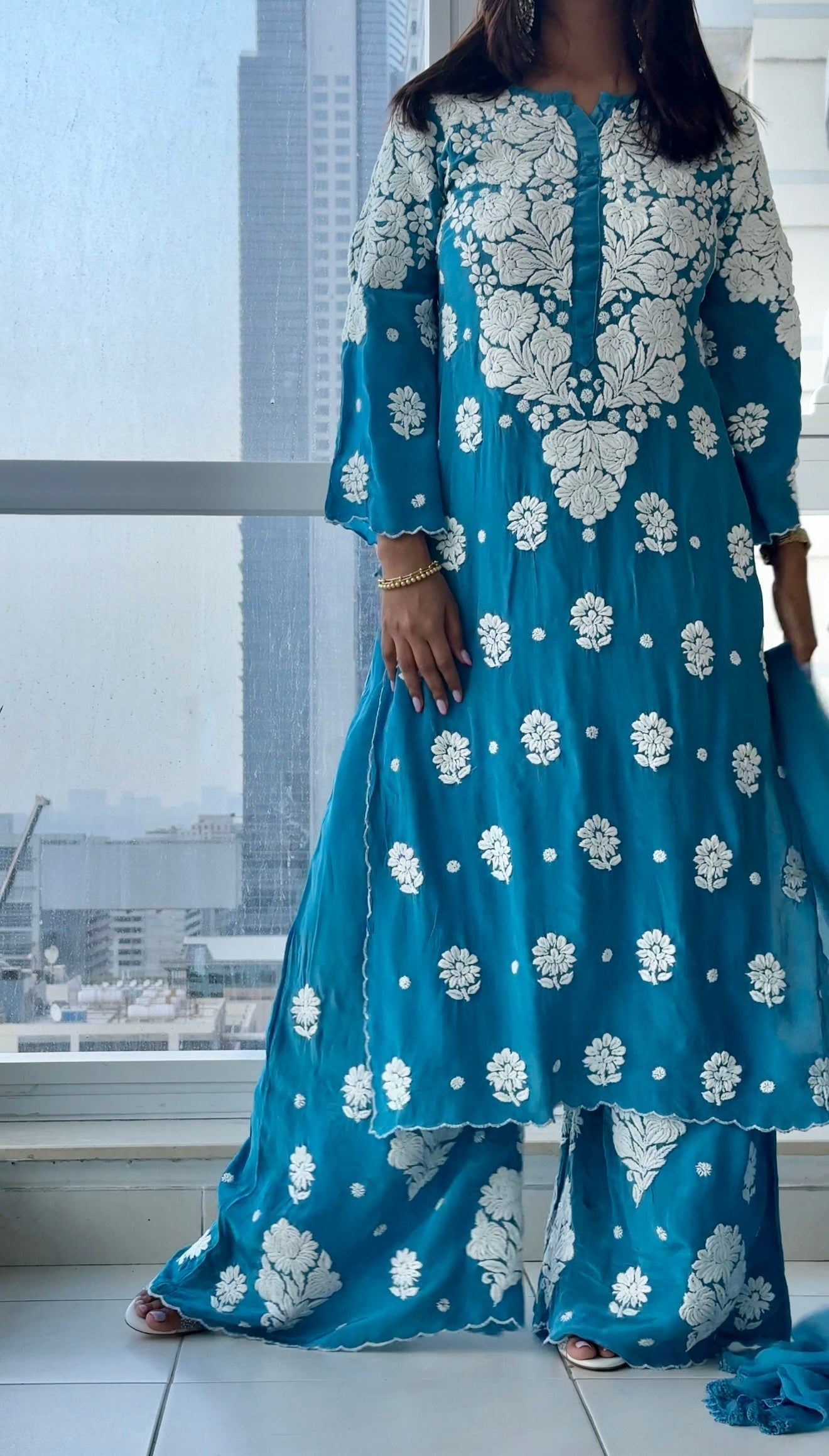 Pankhuri Dark Blue Chikankari Muslin Co-ord Set