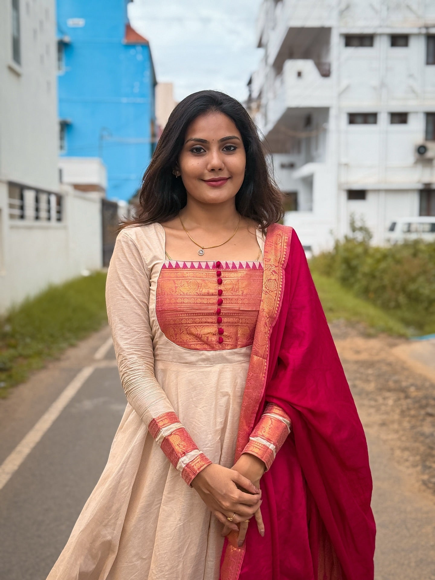 Falini Kanchi Cotton Anarkali Dupatta Set