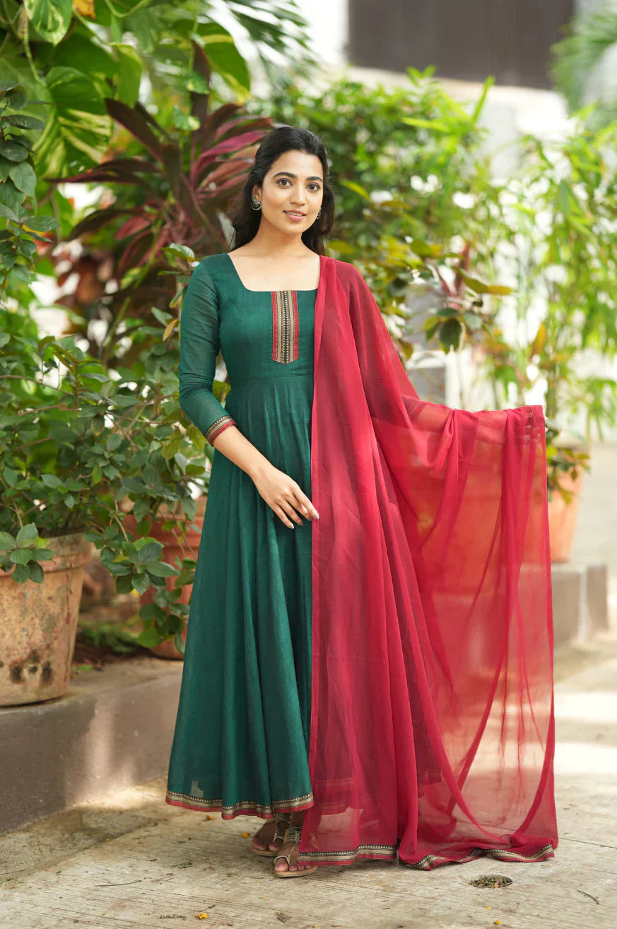 Charvika Temple Cotton Anarkali Set