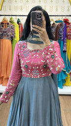 Urvashi Pink Grey Printed Suit Set