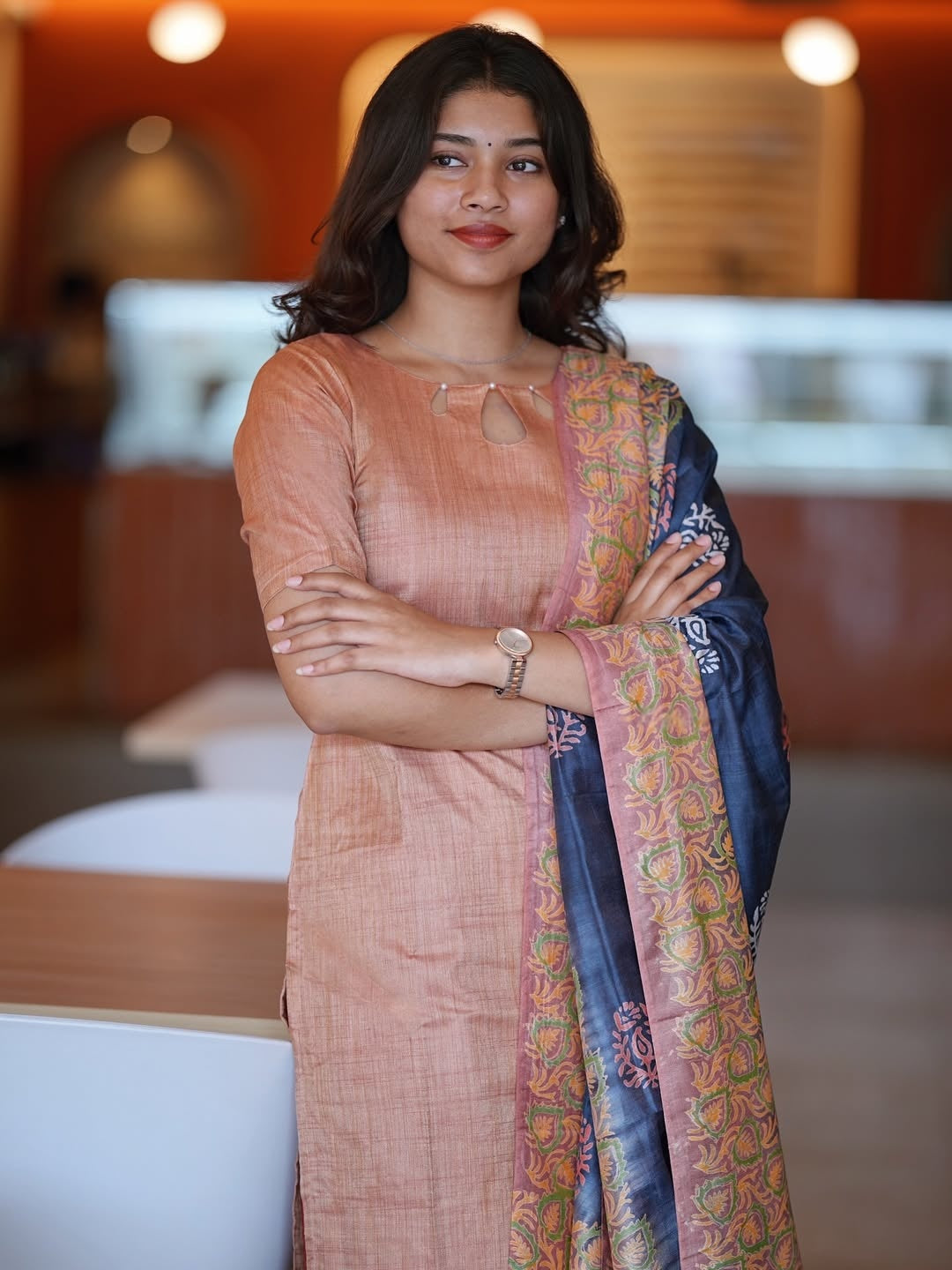 Mrinal Pearl Detailed Silk Kurti Set