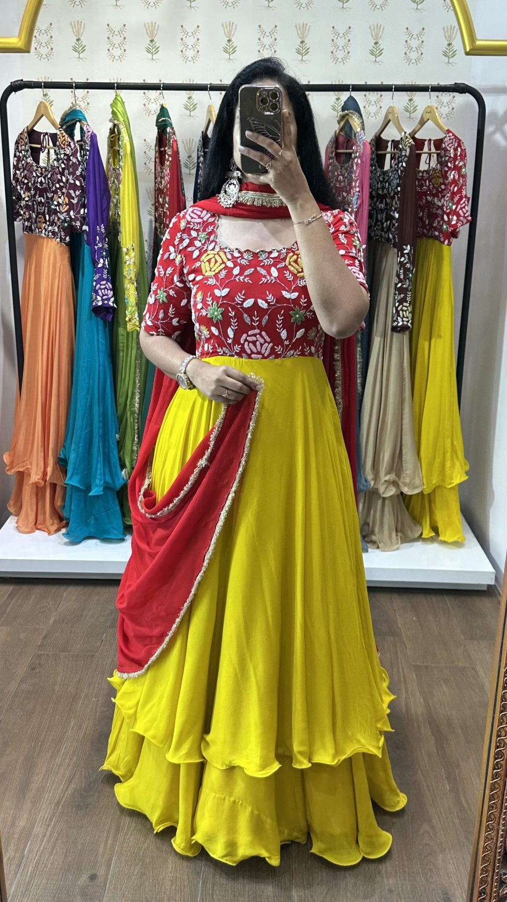 Radhika Red Yellow Printed Suit Set