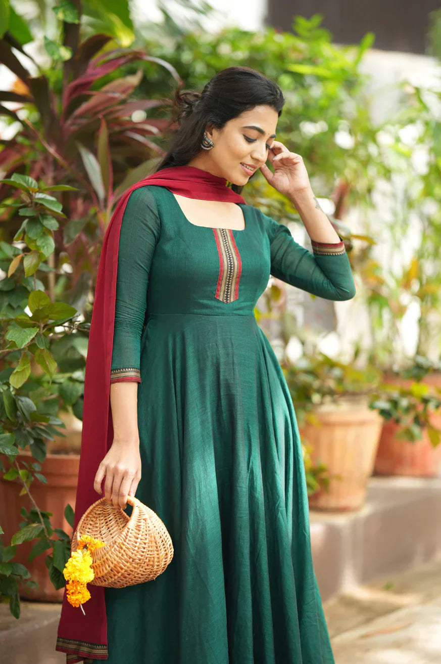 Charvika Temple Cotton Anarkali Set