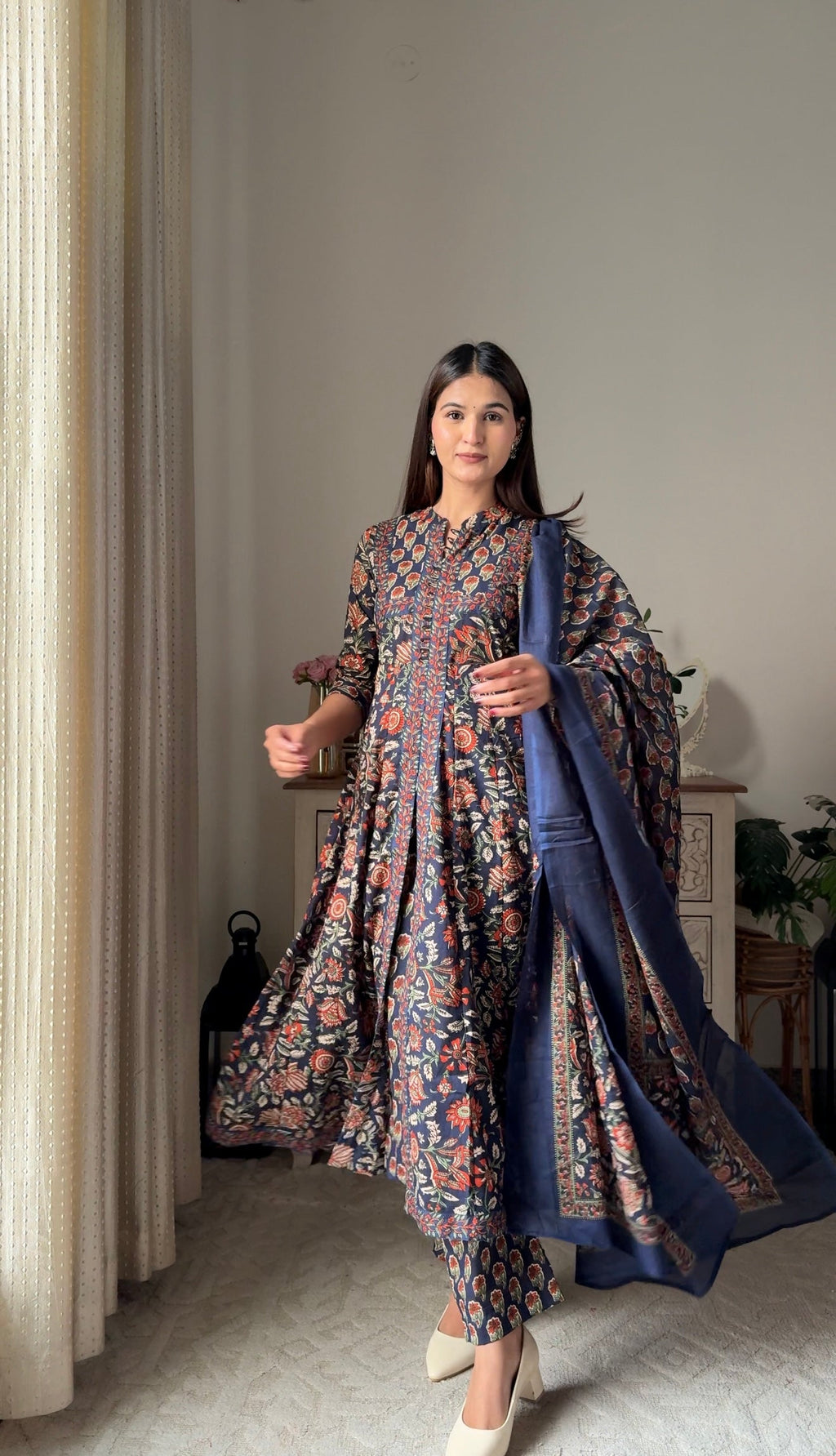 Suhasini Blue Cotton Anarkali Suit Set
