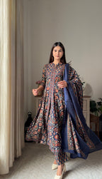 Suhasini Blue Cotton Anarkali Suit Set