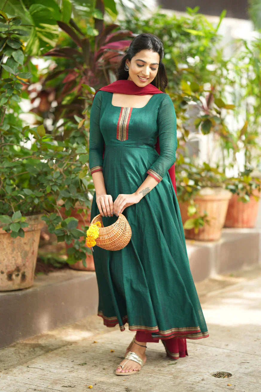 Charvika Temple Cotton Anarkali Set
