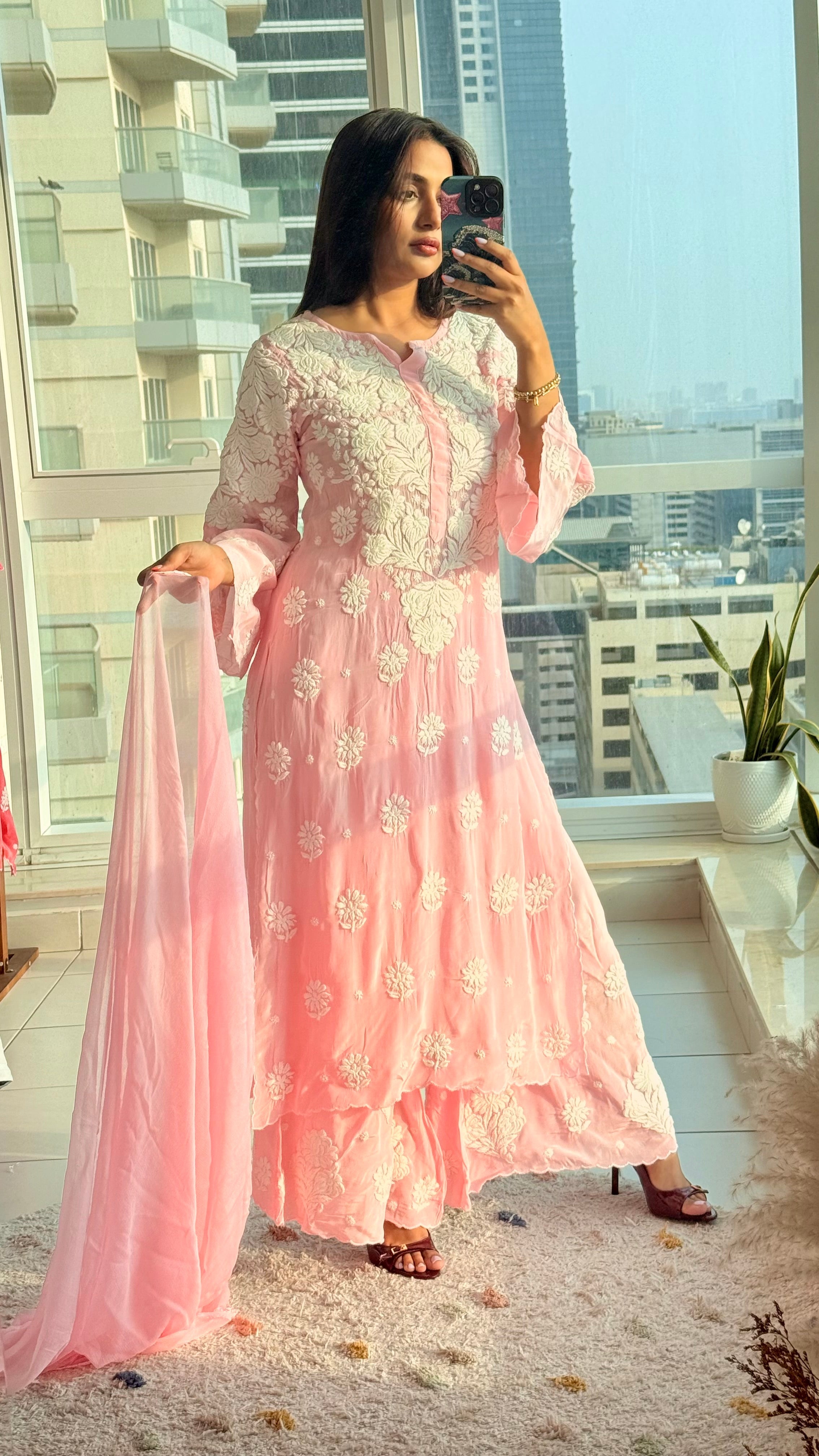 Pranavi Pink Chikankari Muslin Co-ord Set