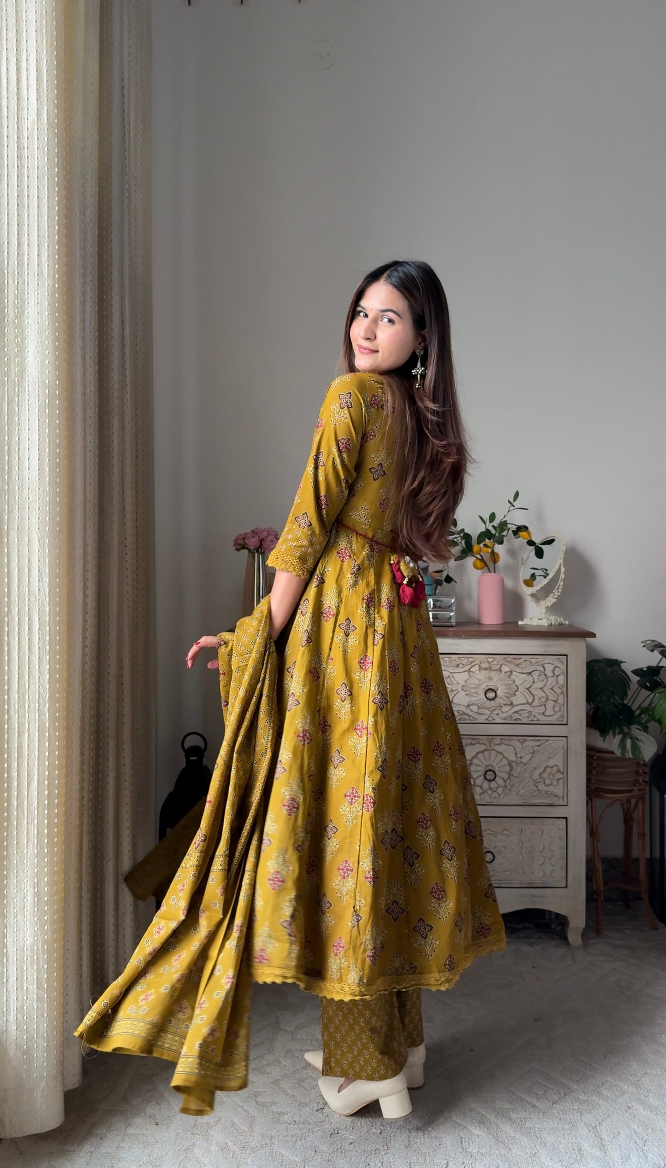 Sritika yellow Cotton Anarkali Suit Set