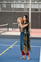 Blue crepe embroidered salwar set