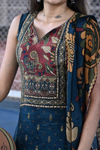 Blue crepe embroidered salwar set