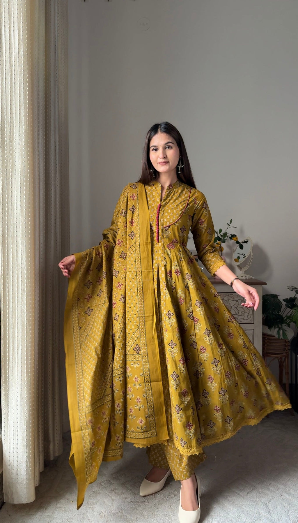 Sritika yellow Cotton Anarkali Suit Set