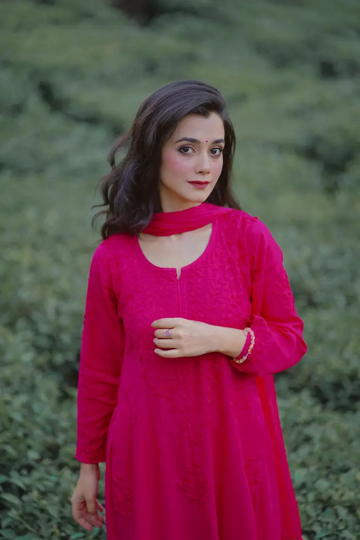 Meher Fuchsia Rayon Chikankari