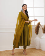 Baisa Olive Green Schiffili Anarkali Suit