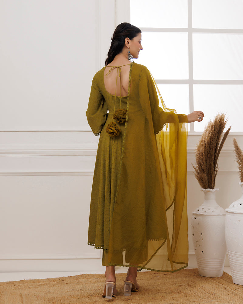 Baisa Olive Green Schiffili Anarkali Suit