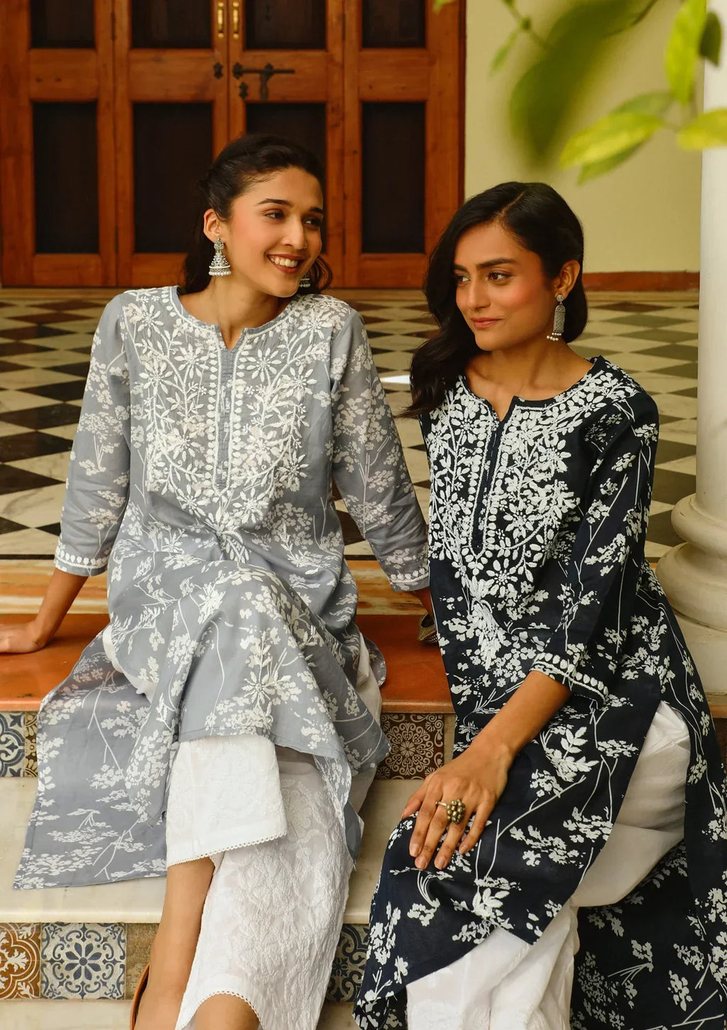 Alya Grey Mulmul Printed Kurta