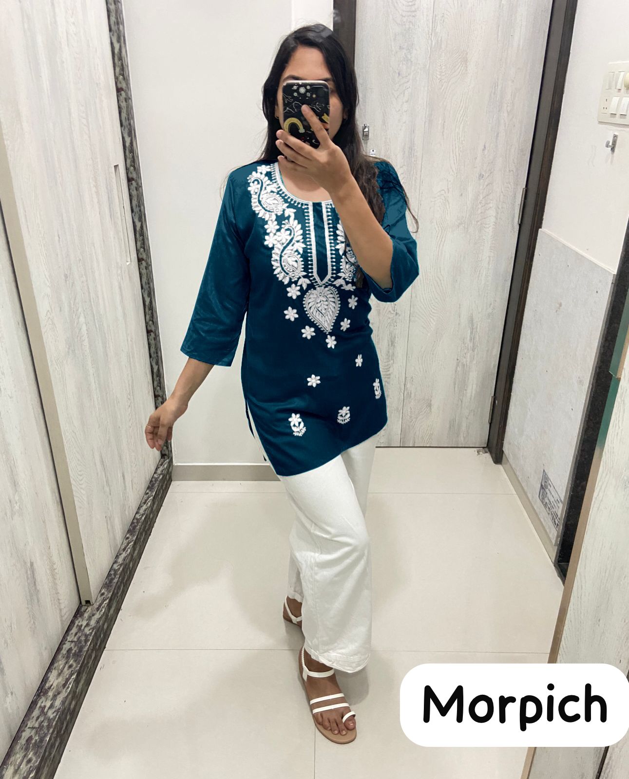Noor Morpich Chikan Cotton Top