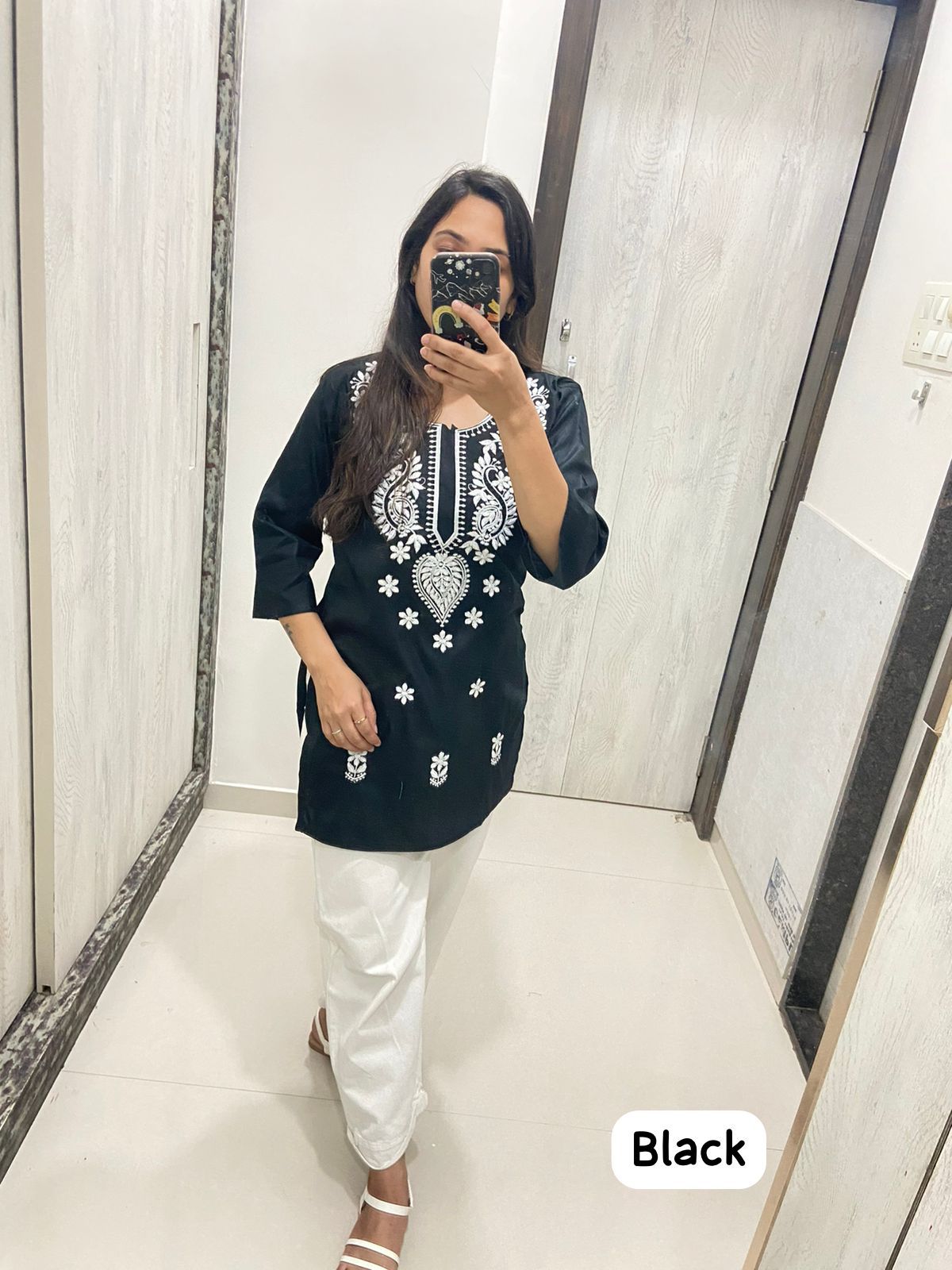 Kiara Black Chikan Cotton Top