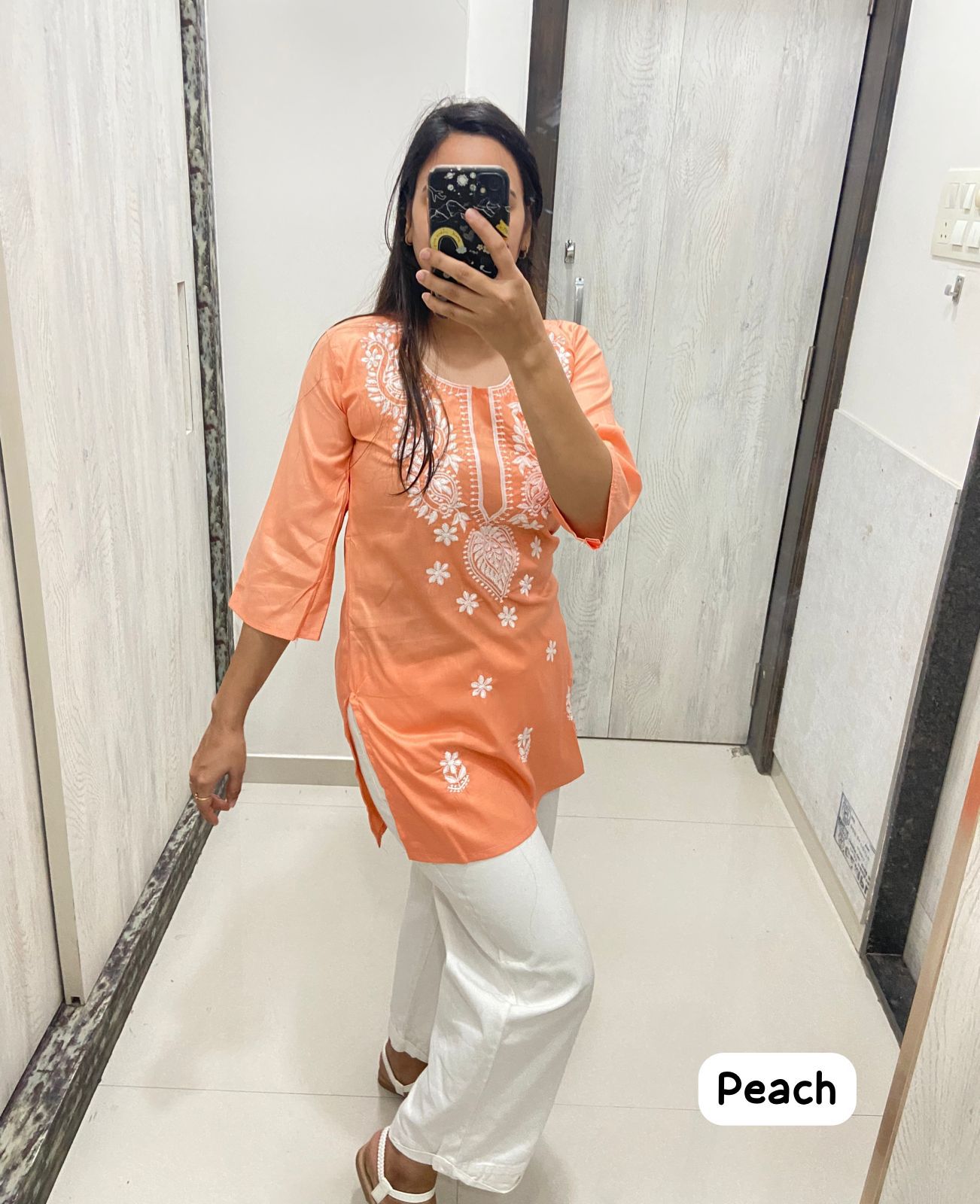 Meher Peach Chikan Cotton Top