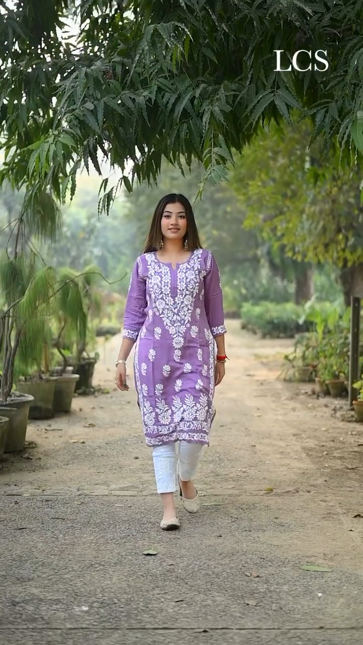 Aaloka Purple Chikankari Kurti Pant Set