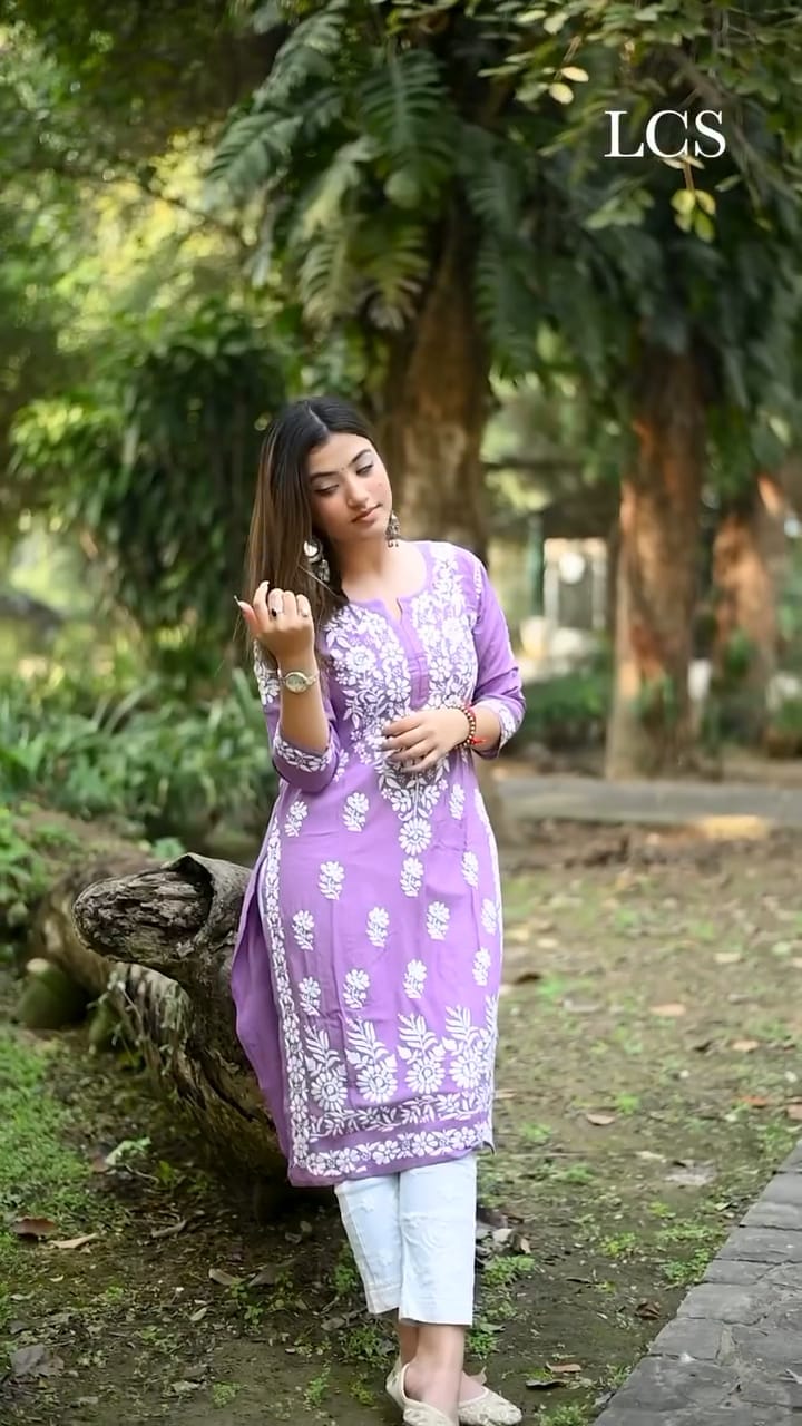 Aaloka Purple Chikankari Kurti Pant Set