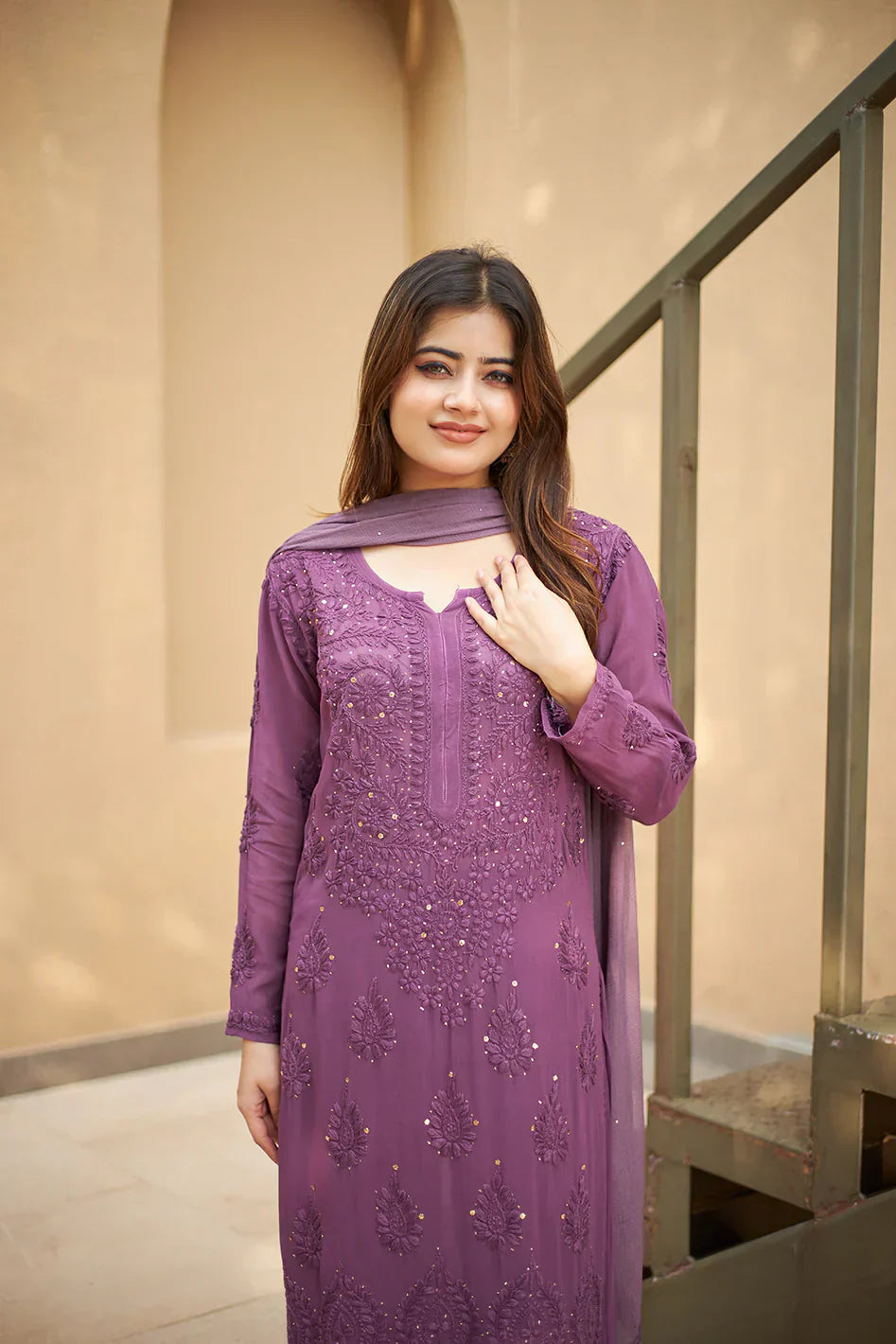 Aarika Purple Georgette Straight Kurta Set