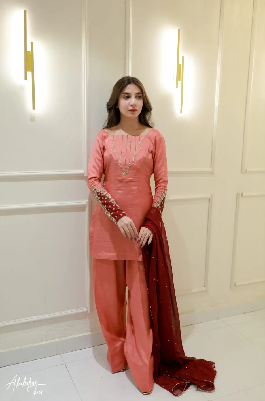 Avni Peach Embellished Kurta Set