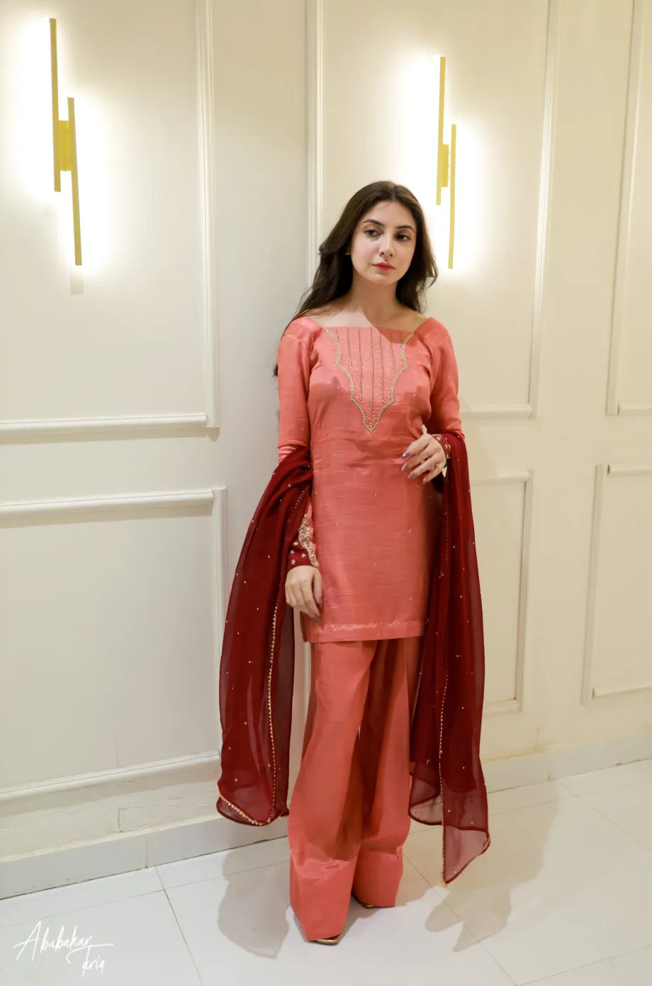 Avni Peach Embellished Kurta Set
