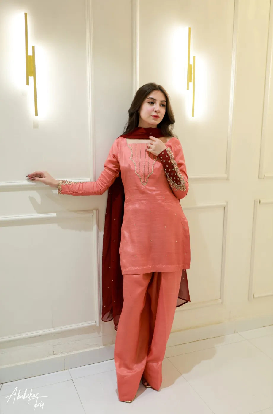 Avni Peach Embellished Kurta Set