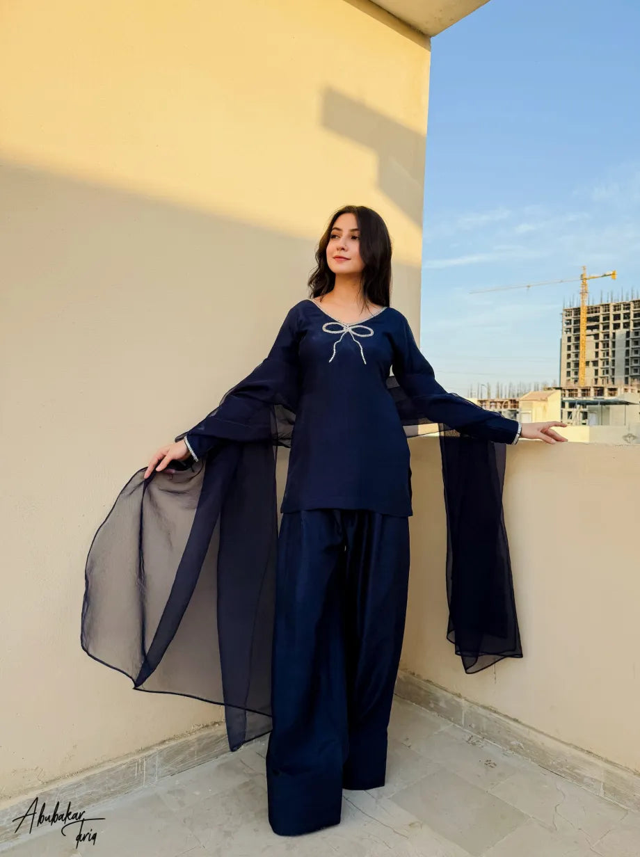 Tanvi Navy Blue Embellished Kurta Set