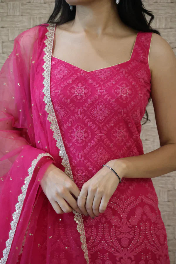 Yashvi Pink Embroidered Georgette Kurta Sharara Set