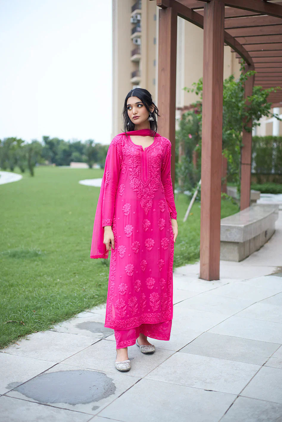 Aarika Hot Pink Georgette Kurta Set