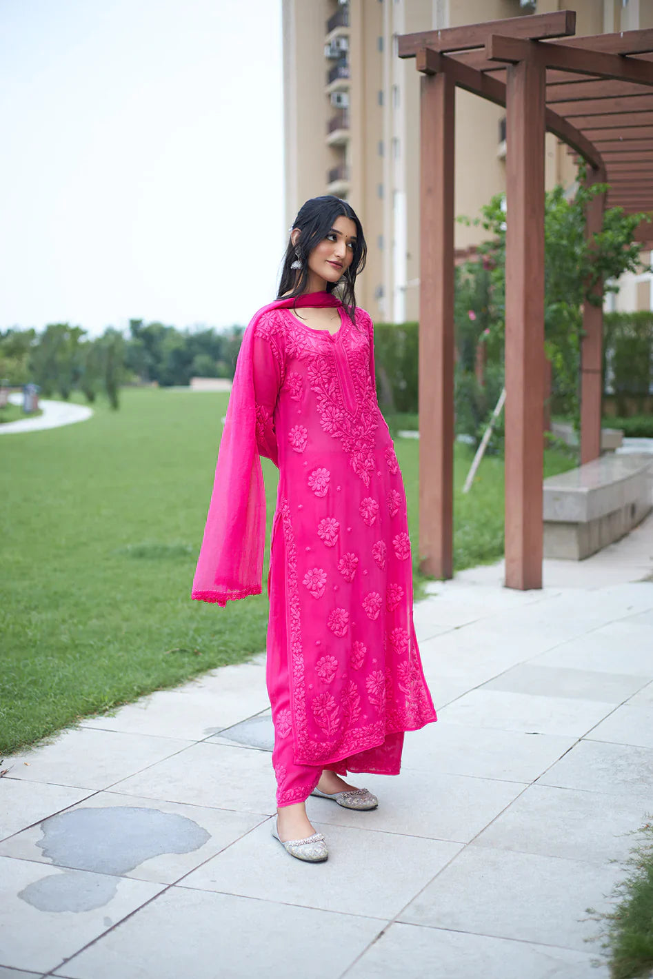 Aarika Hot Pink Georgette Kurta Set