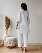 Ivory Schiffli Cotton Kurta & Pant Set