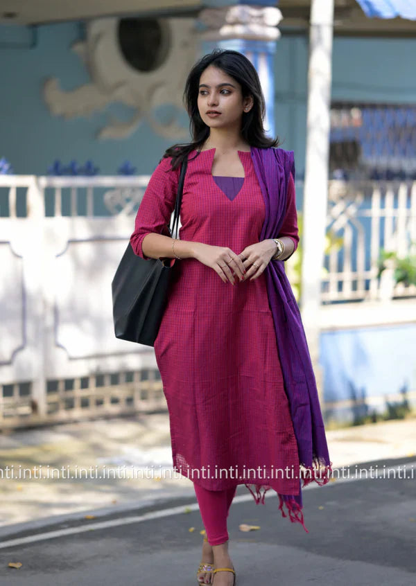 Avni Rose Plaid Top Dupatta Set