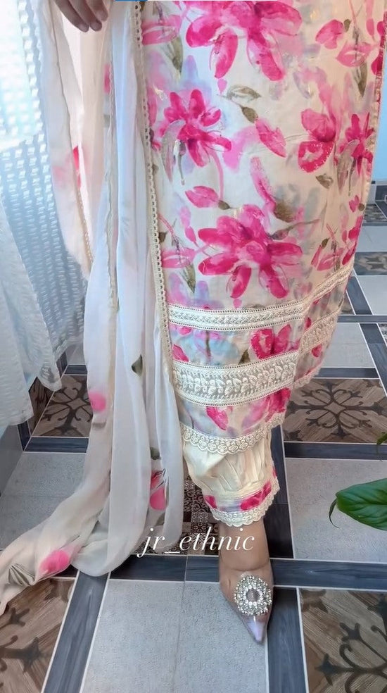 Pink stunning Floral Suit Set With Dupatta