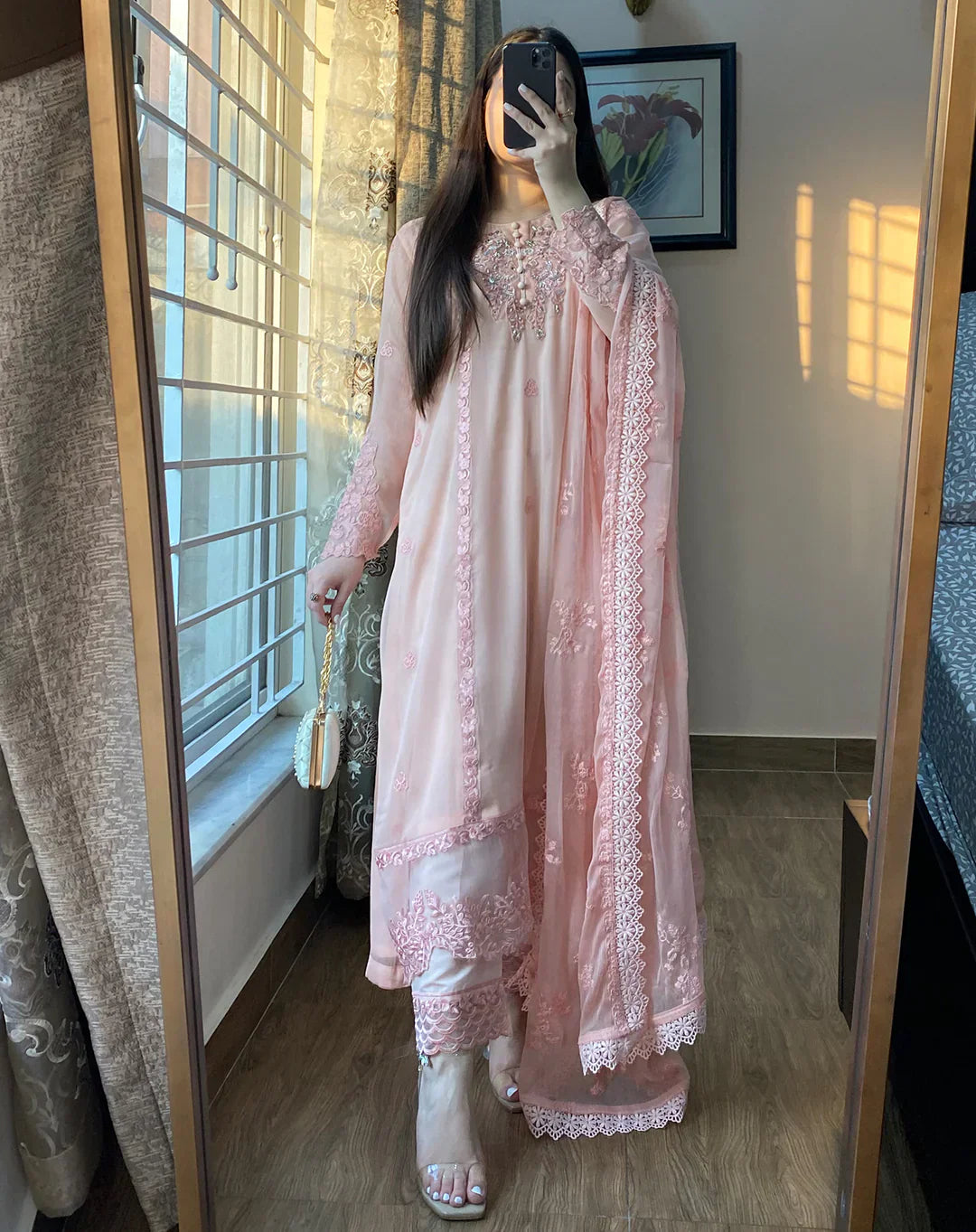 Barkha Whisper Pink Chiffon Embroidered 4PC Dress