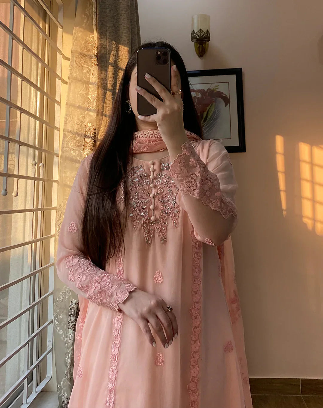 Barkha Whisper Pink Chiffon Embroidered 4PC Dress