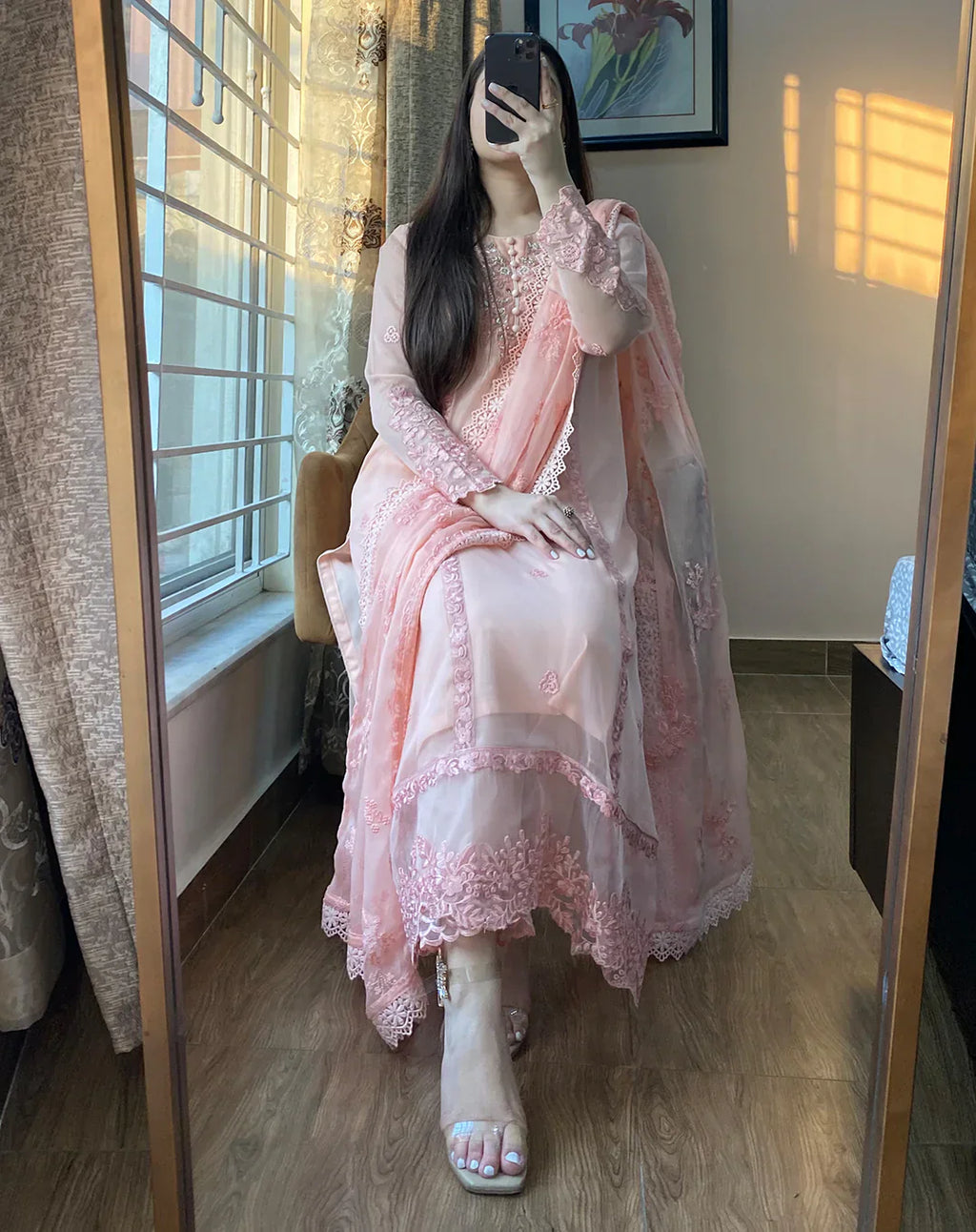 Barkha Whisper Pink Chiffon Embroidered 4PC Dress