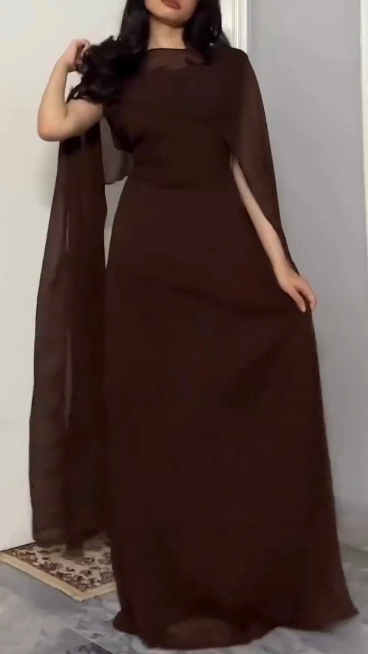 Aarvi Rich Brown Georgette Cape Dress