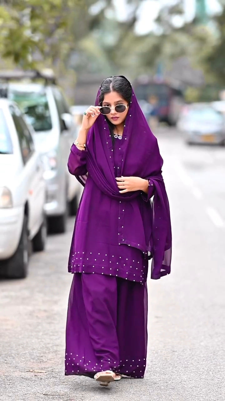 Aarohi Purple Embroidered Kurta Set