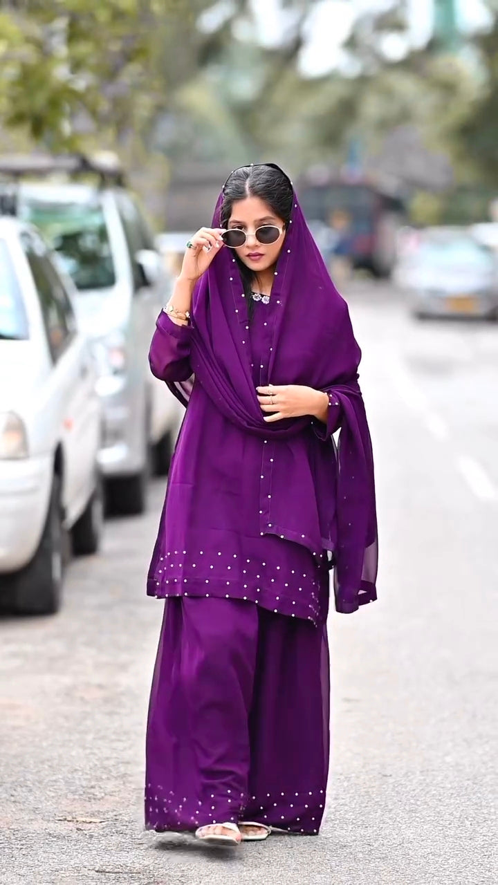 Aarohi Purple Embroidered Kurta Set
